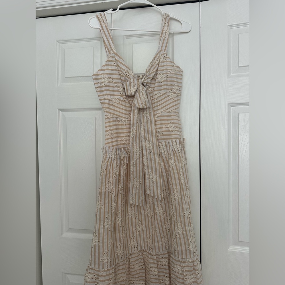 En Saison Beige Striped Dress with Lace Accents